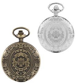 Cerioll Vintage Taschenuhr, 2 Stück Retro Quarz Taschenuhr, Mit Kette, Antik Kettenuhr Mit Arabischen Ziffern, Für Herren Damen, Geburtstag Jahrestag (Silber+Bronze)