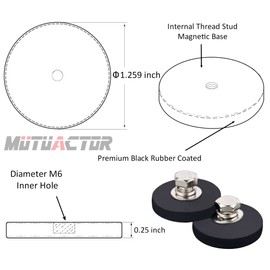 MUTUACTOR 4Pc Strong Rubber Coated Neodymium Magnets, Female Threaded Stud M6, Large Round Magnets, High Friction Magnets with No Scratch Surfaces
