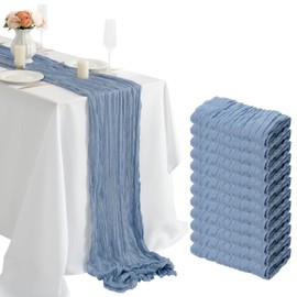 combocube 12 Pack 35x120 Inch 10Ft Cheesecloth Long Table Runner Gauze Rustic Romantic Table Cloth for Wedding Reception Bridal Shower Holiday Birthday Party Table Decorations, Dusty Blue