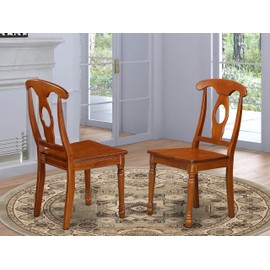 East West Furniture Napoleon-Styled dining chairs - Wooden Seat and Saddle Brown Hardwood Structure modern dining chair set of 2