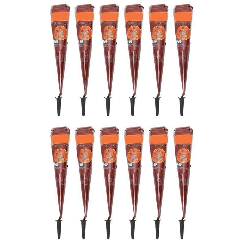 12PCS Temporary Tattoo Paste Cones Brown India Hand Painting Drawing
