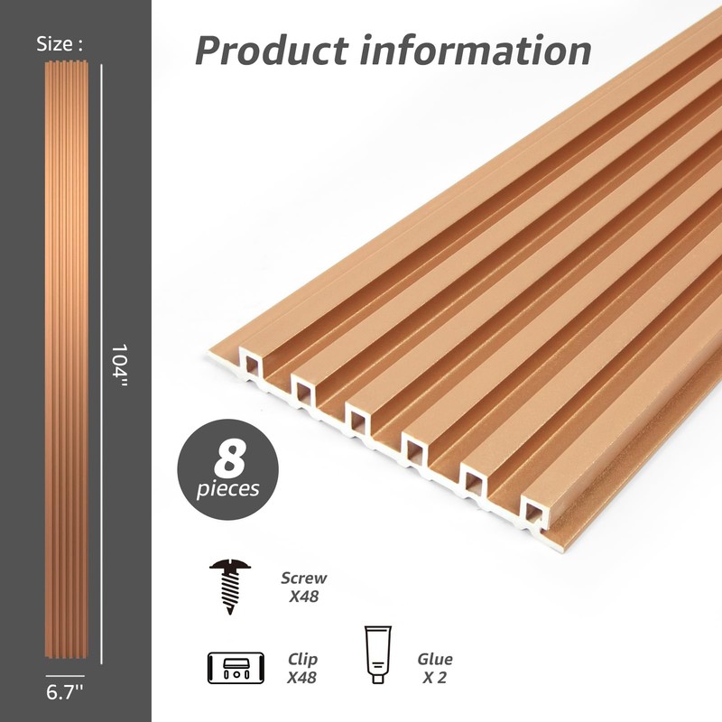 Art3dwallpanels Slat Wall Paneling, 4 Pack Glossy Metal Finish WPC