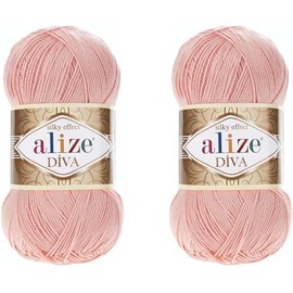Alize Diva Yarn Hand Knitting Yarn 100% Microfiber Acrylic Yarn Alize Diva Silk Effect Thread Crochet Art Lace Craft Lot of 2 skeins 200gr 767 yds (145-Powder)