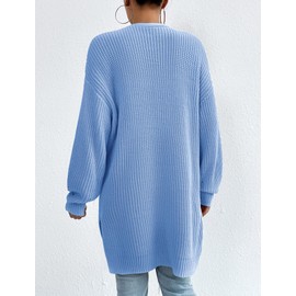 FEOYA Women Long Sleeve Knitted Cardigan Casual Loose Outerwear Women’s Open Front Cardigans Soft Oversized Knitwear Lightweight Draped Sweater for Ladies Blue XL