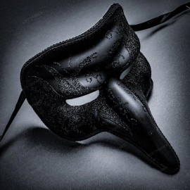 ILOVEMASKS Venetian Dark Black Nasone Grezzo Short Nose Costume Masquerade Glitter Swan