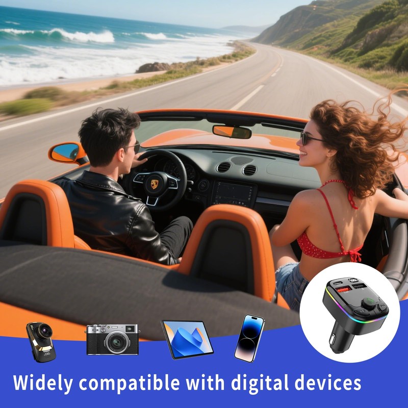 Bluetooth FM Transmitter Auto, Bluetooth 5.3 Adapter mit 5V/3.1A Schnellladung,