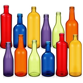 Zhehao 12 Pcs Colored Glass Bottles Colorful Empty Wine Bottles Decorative Glass Bottle for Bottle Tree Garden Yard Outdoor Home Decor(Dark Rainbow Color,Cylinder)