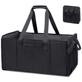 Car Trunk Organizer, Foldable Car Storage Bag for Car Collapsible Vehicle Cargo Suv Sedan Portable Sturdy Extra Large Tote Bag Portable Canvas Basket Reusable Grocery Shopping Bag Waterproof (BLACK)