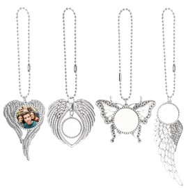 Framendino, 4 Pack Sublimation Blank Angel Wing Car Hanging Ornament Angel Wing Pendant Decoration Butterfly Photo Frame Ornament for Car Christmas Tree Decor