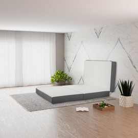 Zayton 4-Inch Tri-Folding Portable Floor Gel Memory Foam Mattress | Comfortable Support, Standard Size, Cot Pad, Breathable Mesh Sides with Ultra Soft, Removable and Washable Cover, Queen, White