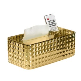 Paper Holder, Golden Diamond Tissue Box Holder with Transparent Rectangular Tissue Box Lid Fashion Beautiful Sturdy Space Saving for Dressing Table Bedside Car Decoration