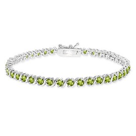 Sterling Silver Genuine, Created or Simulated Gemstone S Design Bar Classic Tennis Bracelet for Women with Gift Box, 7.25 inches, Metal, Peridot