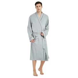 U2SKIIN Mens 100% Cotton Robe Lightweight Knit Bathrobe(Grey, 2XL/3XL)