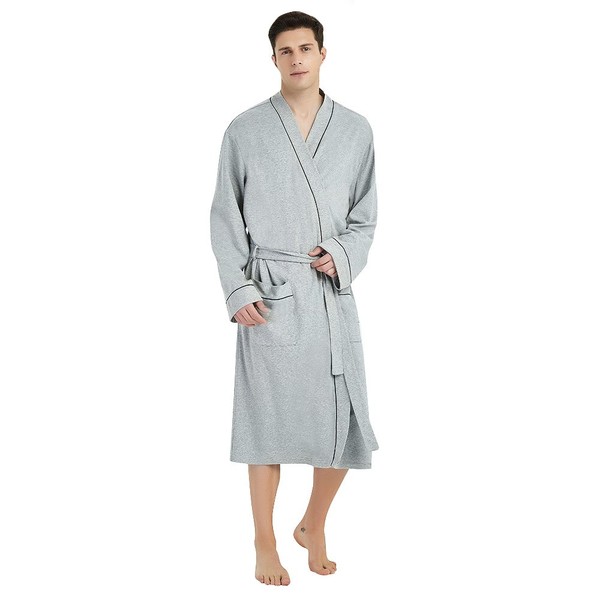 U2SKIIN Mens 100% Cotton Robe Lightweight Knit Bathrobe(Grey, 2XL/3XL)