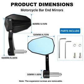 FASTMOMENT Bar End Mirrors for 7/8" (22MM) Handlebars - Universal CNC Aluminum Alloy Motorcycle Mirrors Compatible With Most Motorcycles