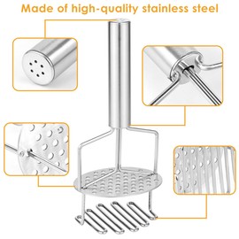 Foribyw 2 in 1 Stainless Steel Potato Masher, Dual-Press Potato Ricer Masher, Baby Food Fruit & Vegetable Masher Ricer, Professional Hand Food Smasher Tool for Banana Avocado Pumpkin Bean Carrot