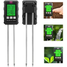 Soil PH Measuring Instrument 6 in 1 Soil Tester Temperature Fertility Soil Humidity Illuminance pH Environment Humidity Soil Acidity Meter Dual Detection Probe Digital Plant Precise Soil Measurement
