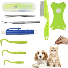 Tick Removal Tool 8 in 1 with Storage Box, Tick Tweezers, Flea Comb, Magnifying Glass, Dog Tick Remover Tool Tick Removal Kit Tick Removal Tool for Dogs Cats Pet Tick Comb (Tick Removal Tool 8 in 1)