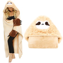 Shoppawhile Sloth Gifts for Women Wearable Hooded Blanket Soft Cute Warm Fluffy Sloth Hooded Blanket 59 * 51 inch