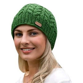 Erin Knitwear Irish Wool Beanie Hat – Green, One Size