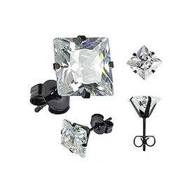 1 Pair of black CZ Stainless Steel Men's Women's Crystal Earrings Stud Earrings Transparent, Stainless Steel