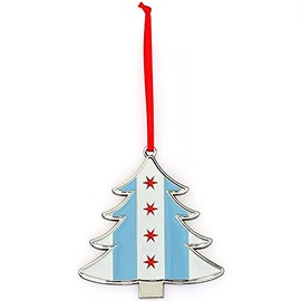 City of Chicago Flag Tree Shaped Metal Christmas Ornament