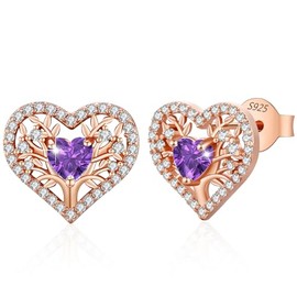 LAVUMO Earrings 925 Silver, Hypoallergenic Tree of Life Heart Earrings Women, 5A Zircon Birthstone Jewellery, Ideal Birthday Gift for Women, Girlfriend, Mum, Valentine's Day, Mother's Day, Christmas,
