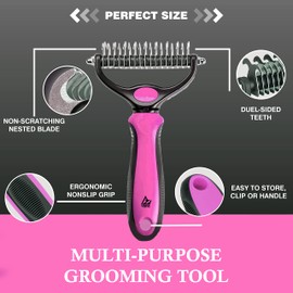 VERSE Pet Undercoat Rake - Double-Sided Dog Comb for Shedding - Cat and Dog Grooming Tool - Dematting & Detangling Hair Remover - Cat Brush - Dog Brush (Pink)