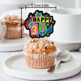 18pcs Glitter Dessert Cupcake Topper Pick for Retro Throwback I Love 90s and 33 Years Old Theme Decor Supplies Women Men Happy 33rd Birthday Party Decorations