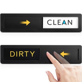 Clean Dirty Magnet for Dishwasher - Premium Stainless Steel Dishwasher Accessory Sign with Strong Magnetic & Extra Adhesive Tapes, Long-Range Visibility Black/Yellow Design for Kitchen Organization
