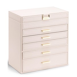 Vlando 6 Layer Large Jewelry Box - Jewelry Holder Organizer, Jewelry Box Organizer for Drawer Necklace Ring Bracelet and Watch, Birthday Gift for Loved Ones - Pink