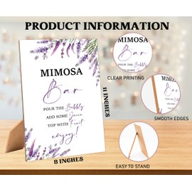 Lavender Purple Bridal Shower Mimosa Bar Sign, Table Decor Bridal Shower Sign, Pack of 1 Wooden Tabletop Sign with Stand, Bridal Shower Decorations, Wedding Shower Supplies - XG06