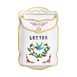 Sungmor Cast Iron Wall Mount Mailbox, Country Style Post Box for Outside, Vintage White Letter Box with Charming Design, Decorative Heavy Duty Locking Mailbox, Garden Front Porch Entryway House Decor