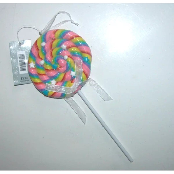 Hobby Lobby NEW NWT Christmas Ornament White Candy Sucker Rainbow