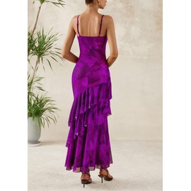PRETTYGARDEN Maxi Dresses for Women 2025 Summer Tiered Floral Beach Sundress Spaghetti Strap Wedding Guest Long Dress (Print Purple,X-Large)