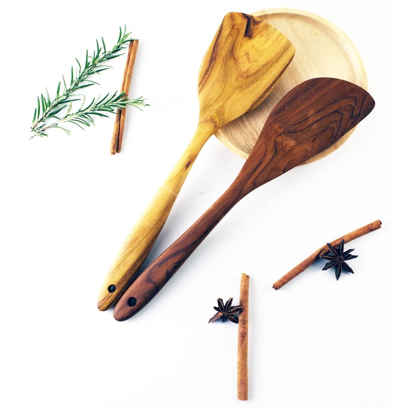 Teak Wood Kitchen Utensil Set 2-Piece Set Ergonomic Design Stylish