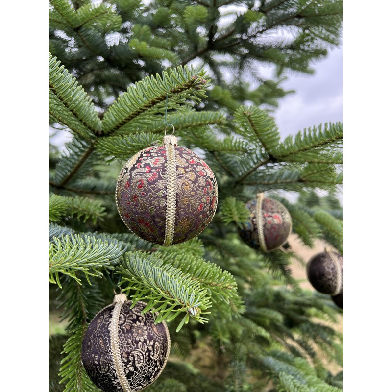 Neena Handmade Embroidered Bauble | 8cm Brown with Gold, Red,
