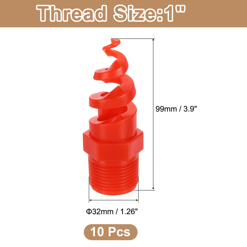sourcing map 10Pcs Spiral Cone Nozzles, 1" Male PP Plastic