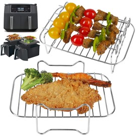 BYKITCHEN Air Fryer Racks for Ninja Dual, 2pcs Dehydrator Rack with 4 Skewers, Air Fryer AF300UK AF400UK Accessories, Grilling Rack for Ninja/Salter/Instant/EMtronics Double Drawer Fryer