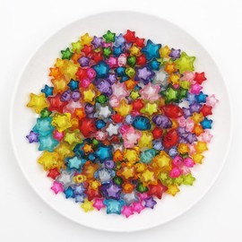 INSPIRELLE 250 Pieces Acrylic Star Beads 2 Sizes Bead in Bead for Jewelry Craft Making
