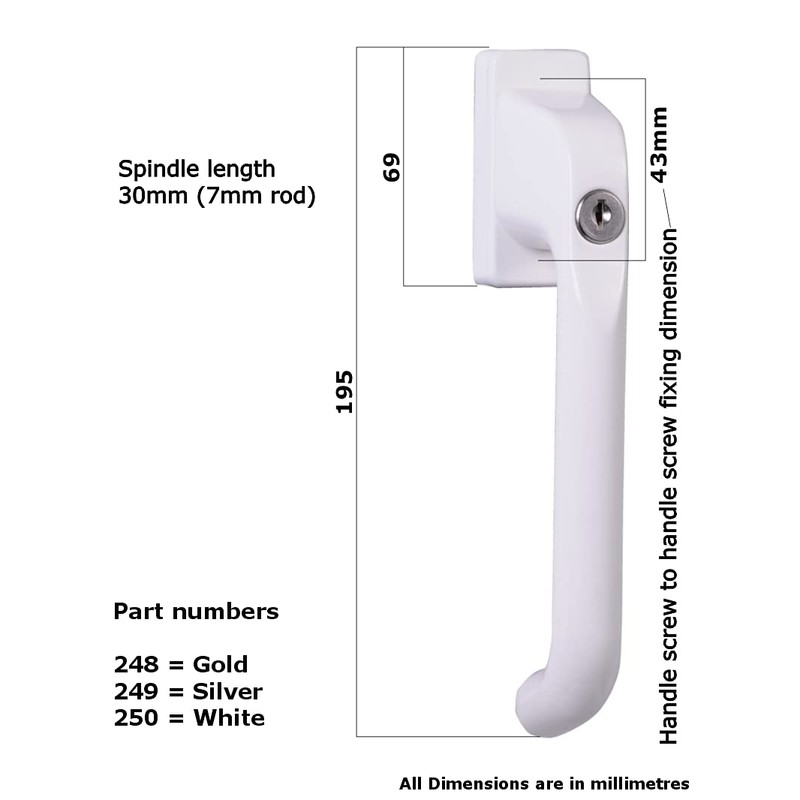 Hoppe Tilt Slide Patio Door Handle 43mm Screw Fix White