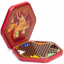 Yellow Mountain Imports Classic Chinese Checkers Halma Board Game Set with Storage, 12.6" Wooden Board