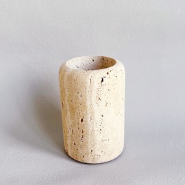 StonePlus Natural Beige Marble Travertine Toothbrush Holder Makeup Brush Holder Bathroom Countertop Organizer (Rice White Travertine)