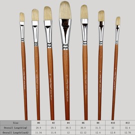 Professional Hog Bristle Filbert Oil Paint Brushes Set, 7pcs Long Wooden Handle Natural Chungking Hog Bristle Acrylic Paint Brush, Great for Oil and Acrylic Painting