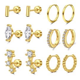 LAURITAMI 20G Cartilage Earring Stud for Women Stainless Steel Flat Back Earrings Piercing Helix Hoop Tragus Piercing CZ