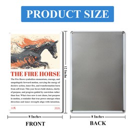 Chinese Culture Wall Decor Metal Sign, Year of the Fire Horse 2026 Decor for Home Living Room Gift for Chinese Style Lovers 8" x 12"