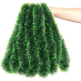 32.8 Feet Christmas Tinsel Garland,Dark Green/Light green Christmas Decorations, Chunky Metallic Shiny Garland Christmas Tree Hanging Decorations for Xmas Holiday Indoor Outdoor Party Decor