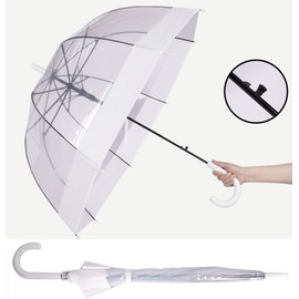 ThreeH Paraguas burbuja claro Mango de fácil agarre Resistente Paraguas de lluvia de plástico transparente con cúpula de apertura automática