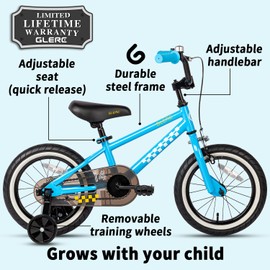 Glerc NuNu 16 Inch Kids Bike Ages 4 5 6 7 Years Old Little Boys Girls, Toddler Child BMX Style Bicycles with Training Wheels & Enclosed Chain Guard for Birthday, Blue