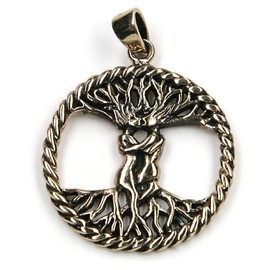 Tree of Life Mythologie Bronze Pendant Necklace Jewellery, incl black cotton sting, Pendant total length: 4cm